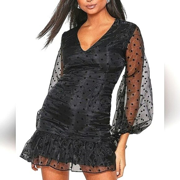 Boohoo Women's Molly Black Mini Dress Polka Dots Size 6 Whimsigoth Formal Party - Picture 1 of 16